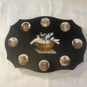 micro mosaico fermacarte con monumenti di Roma e le colombe di Plinio